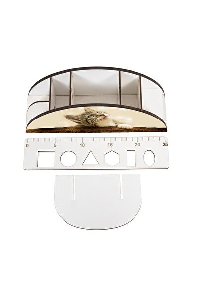 kutuTR Wooden Vip Cat Series Rainbow Ruled Desktop Pen Holder Organizer Assembled Boxed