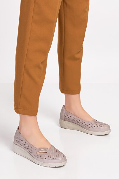 Akgün Terlik Women's Stone Glitter Genuine Leather Orthopedic Shoes