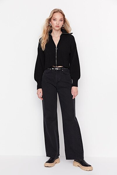 ByCukurovaFrango Μαύρο άνετο τζιν με φαρδύ πόδι - Loose Super ψηλόμεσο τζιν π...