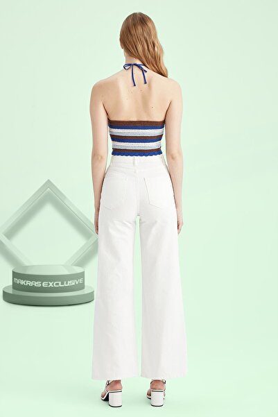 ByCukurovaFrango Γυναικεία Χιονάτη Σούπερ Ψηλόμεση Λύκρα με φαρδύ πόδι τζιν τζιν παντελόνι Frango