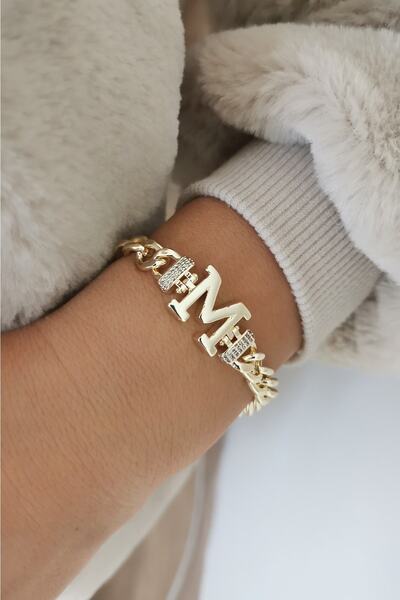 Kalbimdedi Takı M Harfi Bileklik Zirkon Gömme Taşlı