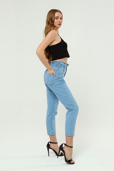 ByCukurovaFrango Pantaloni Mom Jean pentru femei cu centură cu talie foarte înaltă Ice Blue frango
