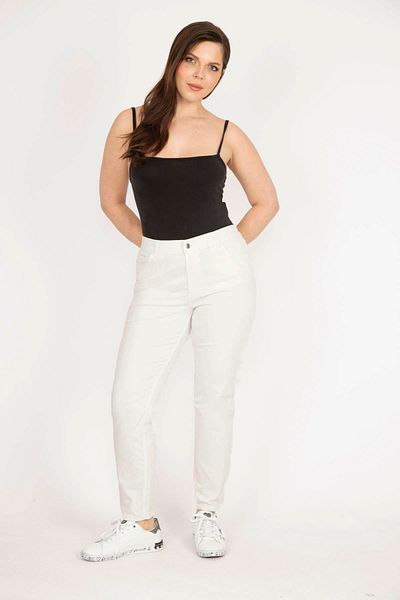 Şans Women's Bone Large Size Side Belt Elastic Lycra 5 Pocket Jeans 65n36118