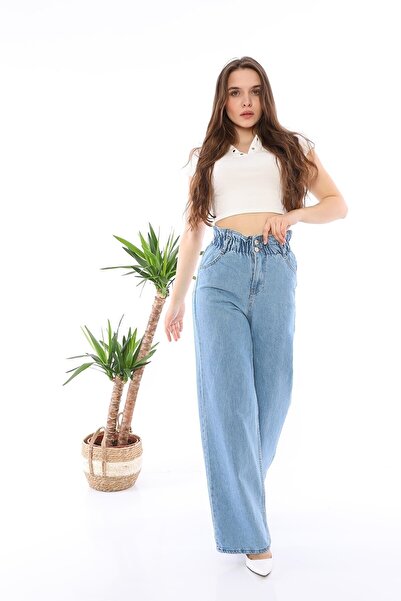 ByCukurovaFrango خصر مرن للسيدات بأرجل واسعة من Palazzo Jeansfrango