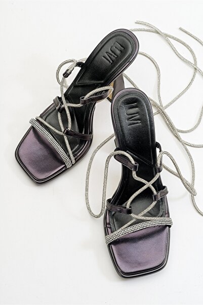 LuviShoes Mezzo Metallic Black Women's Heeled Sandals