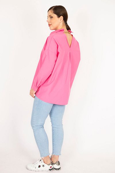 Şans Women's Fujya Large Size Front Buttoned Back Detail Shirt 65n36142