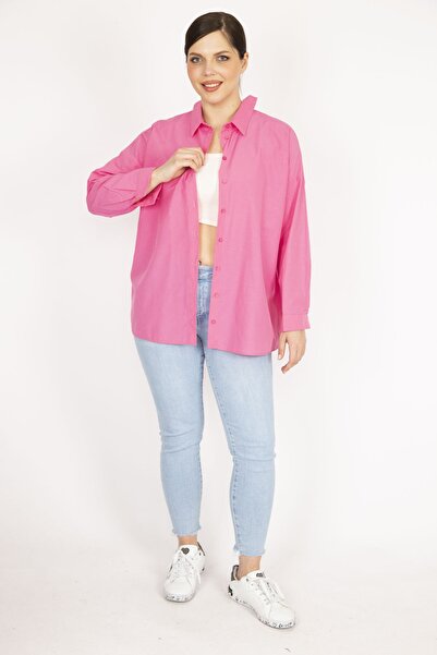 Şans Kadın Fujya Büyük Beden Ön Düğmeli Sırt Detaylı Gömlek 65n36142