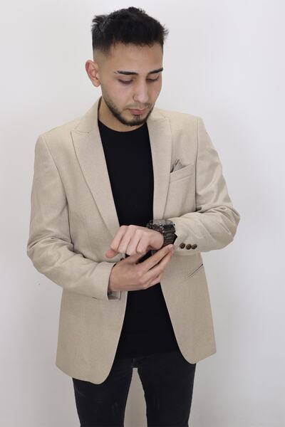 Twenhil Fistan Store Men's Cream Sports Cut Comfortable Fit Single Button Summer Blazer Jacket