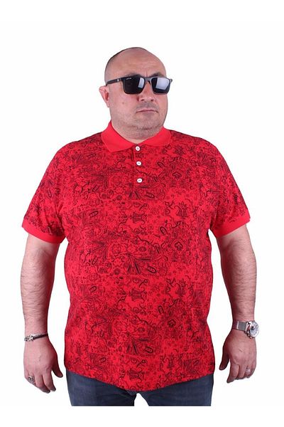 MocGrande Large Size Polo Neck T-Shirt Shawl Pattern 23410 Red