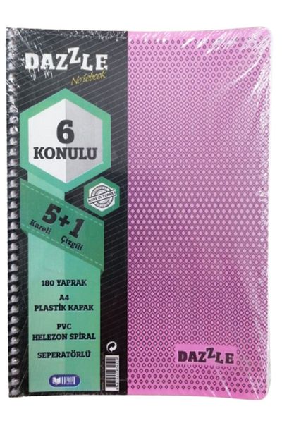 Umut 5+1 Notebook Plastic Cover Spralli A4 5 Square 1 Lined 180 Sheets 1 Piece