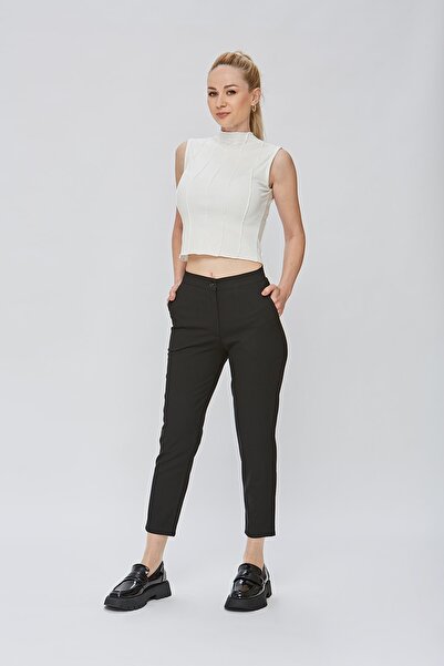estewoman Pletene crne pantalone do članaka