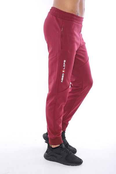 NEED LİFE Men's Burgundy Pockets Zippered Elastic Waist Sweatpants