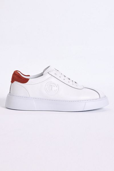 Tonny Black Men's White Orange Side Printed Lace Up Genuine Leather Sports Shoes
