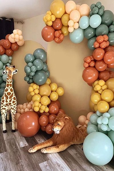 Trend Hediye Sepeti Winter Green Sage Burnt Orange Milk Coffee Turmeric 100 Pieces Safari Balloon Chain Retro
