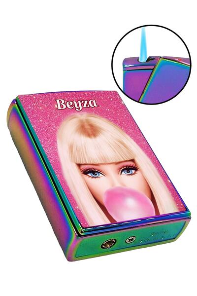 İŞTE BU Barbie Kişiye Özel Isim Baskılı Yandan Kaydırmalı Lüks Gazlı Pembe Çakmak