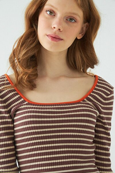 JU Beige Striped U-Neck Sports Dress