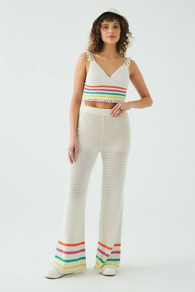 JU Bunt gestreifte Arlu-Strickhose mit weitem Bein in Ecru