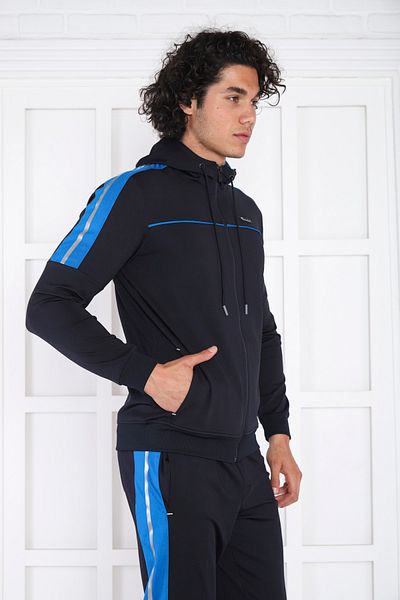 NEED LİFE Men's Navy Blue Diver Fabric Tracksuit Set