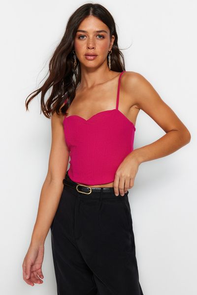 Trendyol Collection Claret Red Crop Lined Woven Corset Detailed Bustier  TPRSS21BS0032 - Trendyol