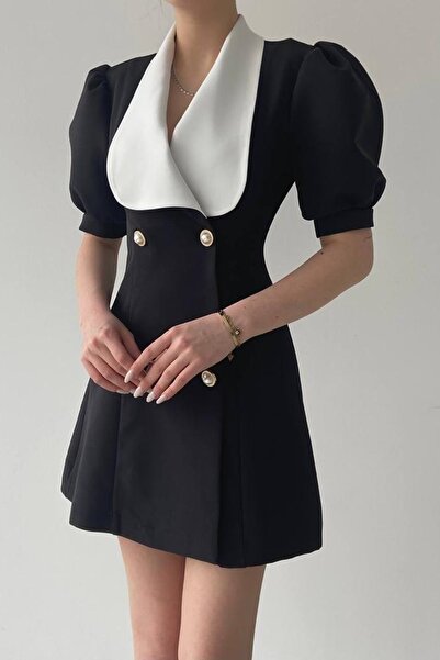 Secret Passion Lingerie Γυναικείο βαμβακερό ύφασμα με φαρδύ γιακά κοντομάνικο μαύρο βραδινό φόρεμα 154