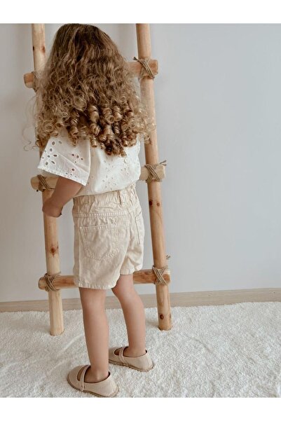 Pink Hippo Kids Girl's Double Bottom Top Set with Scallop Detailed Blouse and Denim Shorts