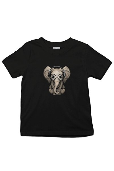 GreenMint تي شيرت للأطفال لطيف بيبي فيل دي جي يرتدي سماعات ونظارات_ks1118