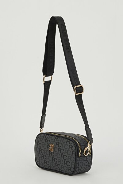 Pierre Cardin Anthrazitfarbene Damen-Umhängetasche mit Tram-Alphabet 05PO23Y1731