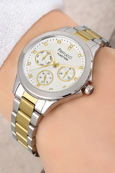 Ferrucci Functions Active Steel Cord Silver And Gold Color 3 Atm Waterproof Women's Wristwatch
