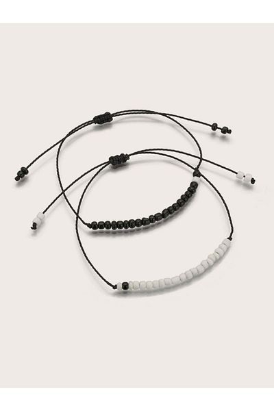 Stoneday Black and White Color Sand Bead 2-Piece Friend Couple Bracelet
