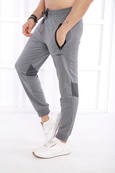 NEED LİFE Men's Gray Pockets Zippered Slim Fit Sweatpants