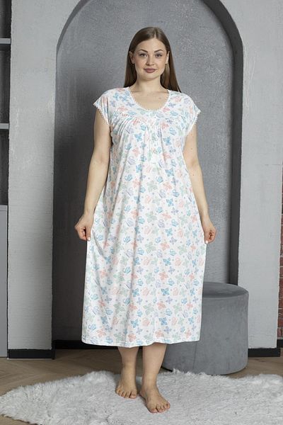 SEBOTEKS Buttoned Collar Short Sleeve Cotton Combed Plus Size Mother's Nightgown 295