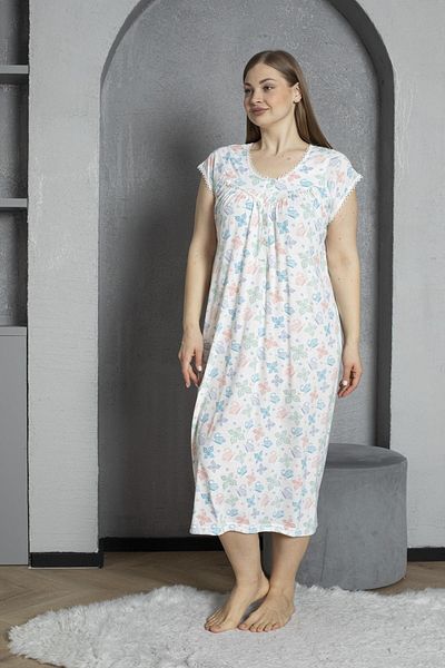 SEBOTEKS Buttoned Collar Short Sleeve Cotton Combed Plus Size Mother's Nightgown 295