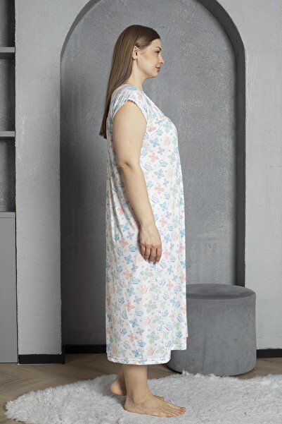 SEBOTEKS Buttoned Collar Short Sleeve Cotton Combed Plus Size Mother's Nightgown 295