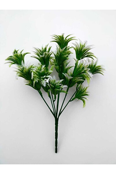 DDTREND Yapay Çiçek Mini Yeşil, Beyaz Sıkas Demeti 7 Dal Garnitür Aranjman Dikey Bahçe Saksı Yeşillik 29 Cm
