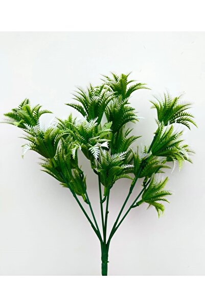 DDTREND Yapay Çiçek Mini Yeşil, Beyaz Sıkas Demeti 7 Dal Garnitür Aranjman Dikey Bahçe Saksı Yeşillik 29 Cm
