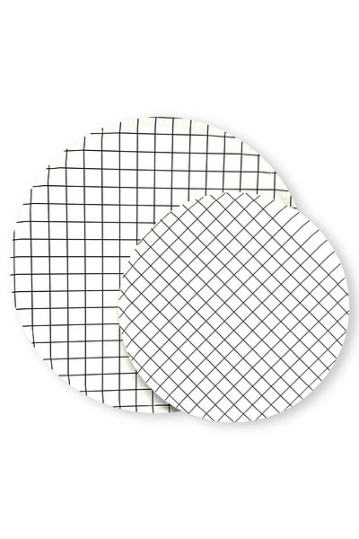 Mare Karnaval Round White Black Checked Cardboard Party Plate 8 Pieces-23cm