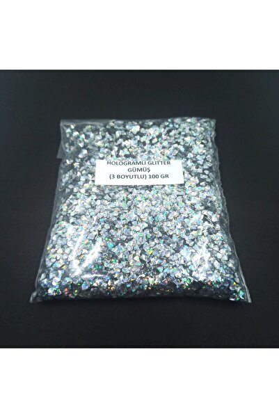 HOBİFLEX Glitter Epoksi Süsleme Pulu Hologramlı Nail Art Makyaj 3 Boyutlu Sim Gümüş 100 Gr
