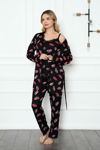nisaNCa Set de pijamale pentru femei Pegasus cu dantelă și halat - Set de zestre - Gamă largă de mărimi