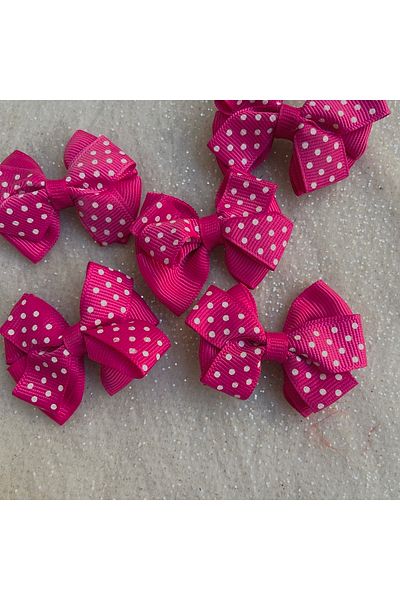 partici dükkanı 10pcs - Double Layer & Polka Dot Grosgrain Bow Ribbon - Fuchsia Pink
