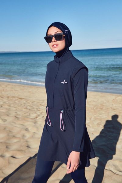 Haşema Σετ μαγιό με λεπτομέρεια με βάτα Navy Blue Gilet 4 τεμαχίων