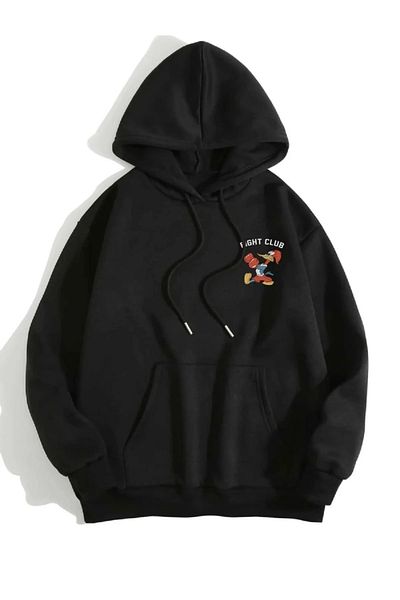 BYMEER Hanorac oversize cu glugă, unisex, negru, cu imprimeu Woody