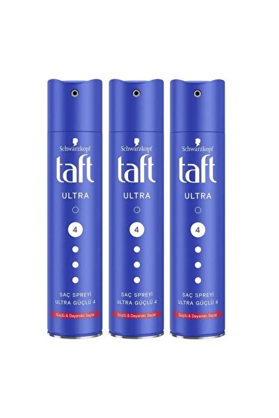 Taft Saç Spreyi Ultra Güçlü 4 Güçlü & Dayanıklı Saçlar 250 Ml X 3 Adet