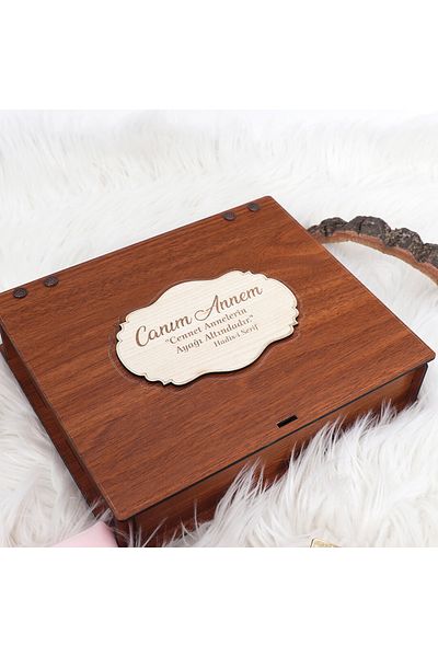 H Hediye Hemen Bag Size Plexiglass Written Velvet Quran + Prayer Head Scarf + Pearl Rosary in Wooden Box