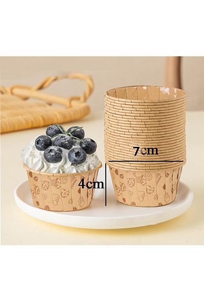 Parti dolabı 50 Pack Kraft Color Patterned Muffin Cake Mold Cake Donut Printed Cupcake Capsule Muffin Mold 7x4 Cm