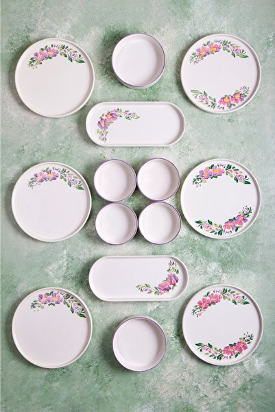 HOMENIVA Pink & More Carlina 14 Parça 6 Kişilik Kahvaltı Takımı - Kahvaltı Su...