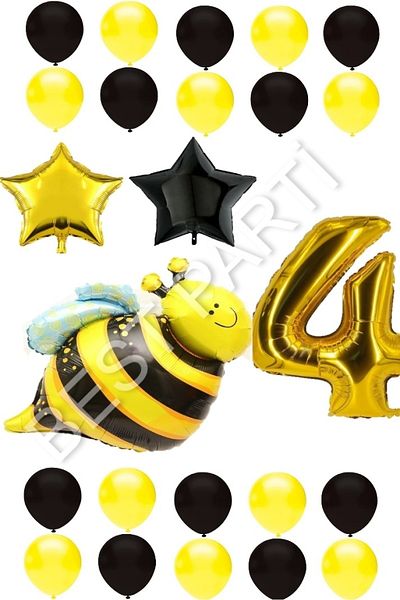 BEST PARTİ DOĞUM GÜNÜ PARTİ SÜSLERİ Bee Character Star Foil Balloon Set Age 4