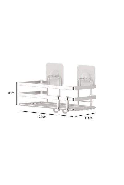 Tekno-tel Teknotel Yapışkanlı Kancalı 2 Adet Banyo Rafı Krom St281h