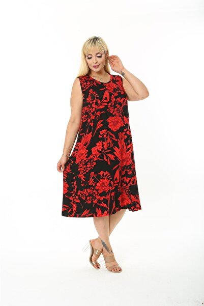 Mezura Standard Size Sleeveless Above Knee Double Pocket Viscose Combed Cotton Dress