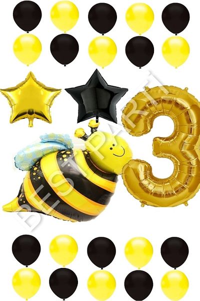 BEST PARTİ DOĞUM GÜNÜ PARTİ SÜSLERİ Bee Character Star Foil Balloon Set Age 3