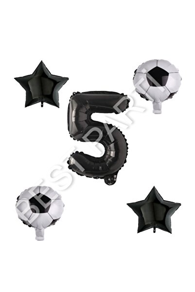 BEST PARTİ DOĞUM GÜNÜ PARTİ SÜSLERİ Football Ball Star Number Balloon Set Bla...